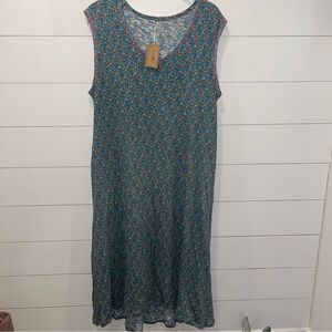 NATURAL LIFE Hangout Turquoise Blue Floral Sleeveless Midi Dress NWT Size L/XL